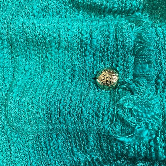 St. John Turquoise Boucle Knit Blazer Size 14 Made in USA - Like New - Picture 7 of 8